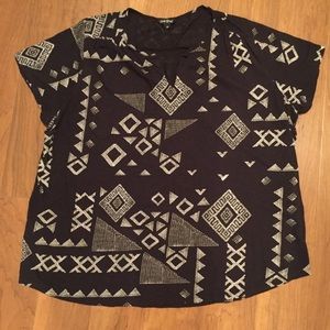 Tribal Pattern Lucky Brand Split Neck Tee